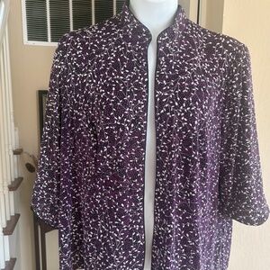 Alex Evenings Dressy  Violet Purple White Shimmery Open Front Cardigan Jacket 3X